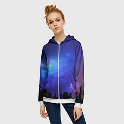 Толстовка на молнии женская Город вселенная, цвет: 3D-белый — фото 2