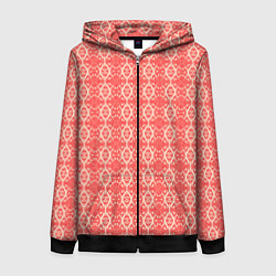 Толстовка на молнии женская Красно-персиковый кружевной узор, цвет: 3D-черный