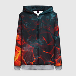 Женская толстовка на молнии Темная абстракция с разломом красных плит