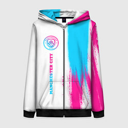 Толстовка на молнии женская Manchester City neon gradient style по-вертикали, цвет: 3D-черный