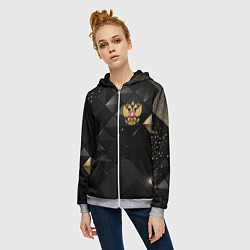 Толстовка на молнии женская Золотой герб России на черно-золотой текстуре, цвет: 3D-меланж — фото 2