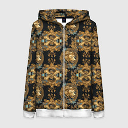 Толстовка на молнии женская Изящные переплетения с головами львов, цвет: 3D-белый