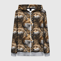 Женская толстовка на молнии Лакшери паттерн с золотыми лисицами