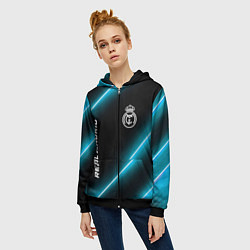 Толстовка на молнии женская Real Madrid неоновые лампы, цвет: 3D-черный — фото 2