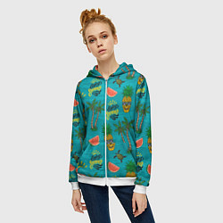 Толстовка на молнии женская Enjoy summer pattern - pineapple, цвет: 3D-белый — фото 2