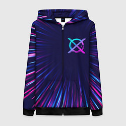 Толстовка на молнии женская CreepyPasta neon blast lines, цвет: 3D-черный