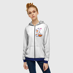 Толстовка на молнии женская Милый кот сидит улыбается с любовью, цвет: 3D-синий — фото 2