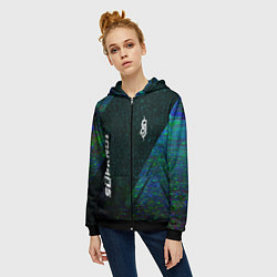 Толстовка на молнии женская Slipknot glitch blue, цвет: 3D-черный — фото 2