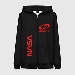 Толстовка на молнии женская Nasa space red logo, цвет: 3D-черный