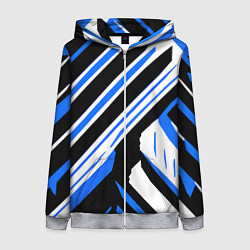 Женская толстовка на молнии Чёрно-синие полосы на белом фоне