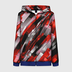 Женская толстовка на молнии Черно-красно-белые наклонные блоки