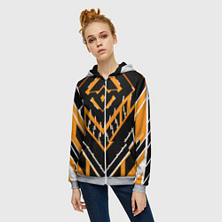 Толстовка на молнии женская Жёлто-белые линии на чёрном фоне, цвет: 3D-меланж — фото 2