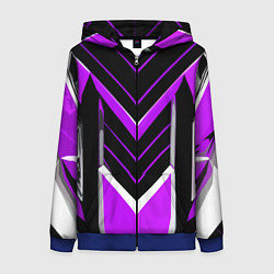 Женская толстовка на молнии Фиолетово-серые полосы на чёрном фоне