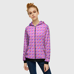 Толстовка на молнии женская Розовый паттерн с разноцветными сердечками, цвет: 3D-черный — фото 2
