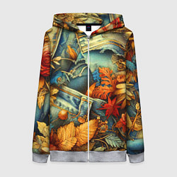 Женская толстовка на молнии Композиция из цветов и рваной джинсы - нейросеть