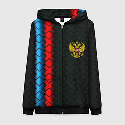 Толстовка на молнии женская Россия спорт герб, цвет: 3D-черный