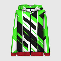 Толстовка на молнии женская Black and green stripes on a white background, цвет: 3D-красный