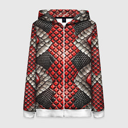 Женская толстовка на молнии Змеиная объемная текстурная красная шкура
