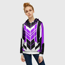 Толстовка на молнии женская Purple and black stripes on a white background, цвет: 3D-белый — фото 2