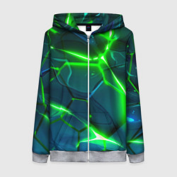 Женская толстовка на молнии Неоновые яркие зеленые разломленные плиты со свето