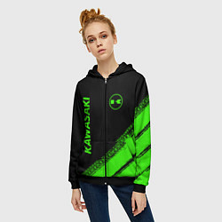 Толстовка на молнии женская Kawasaki - logo, цвет: 3D-черный — фото 2