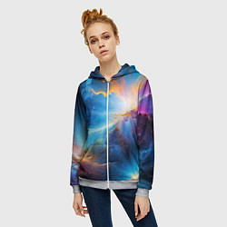 Толстовка на молнии женская Космический пейзаж - галактики, цвет: 3D-меланж — фото 2