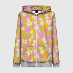 Толстовка на молнии женская Разноцветный цветочный паттерн, цвет: 3D-меланж