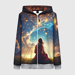 Толстовка на молнии женская Небесный пейзаж - сюрреализм, цвет: 3D-меланж