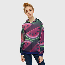 Толстовка на молнии женская Дольки арбуза неон, цвет: 3D-синий — фото 2