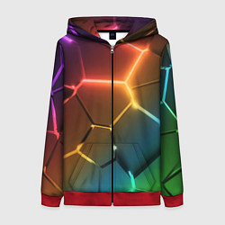 Женская толстовка на молнии Радужные неоновые плиты в разломе