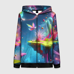 Толстовка на молнии женская Космическая фантазия - нейросеть, цвет: 3D-черный