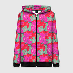 Толстовка на молнии женская Красные синие желтые цветы лилии, цвет: 3D-черный