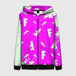 Толстовка на молнии женская Fortnite pattern pink, цвет: 3D-черный