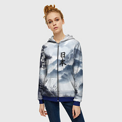 Толстовка на молнии женская Японский пейзаж - нейросеть, цвет: 3D-синий — фото 2