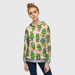 Толстовка на молнии женская Мультяшные кактусы, цвет: 3D-меланж — фото 2