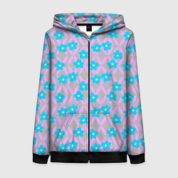 Женская толстовка на молнии Голубые цветочки на розовом орнаменте