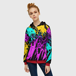 Толстовка на молнии женская Разноцветная неоновая абстракция - нейроарт, цвет: 3D-красный — фото 2
