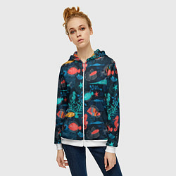 Толстовка на молнии женская Морские рыбы паттерн, цвет: 3D-белый — фото 2