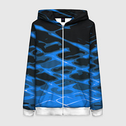 Женская толстовка на молнии Синие абстрактные полосы на чёрном фоне