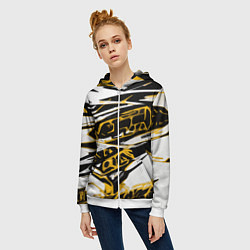 Толстовка на молнии женская Жёлто-чёрная агрессивная абстракция на белом фоне, цвет: 3D-белый — фото 2