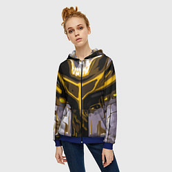 Толстовка на молнии женская Yellow stripes on a black and white background, цвет: 3D-синий — фото 2