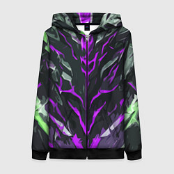 Женская толстовка на молнии Фиолетовые адские полосы на чёрном фоне