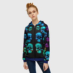 Толстовка на молнии женская Neon skulls - ai art pattern, цвет: 3D-синий — фото 2