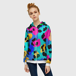 Толстовка на молнии женская Радужный неоновый леопард, цвет: 3D-белый — фото 2
