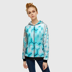 Толстовка на молнии женская Неоновая броня соты, цвет: 3D-черный — фото 2