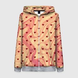 Женская толстовка на молнии Жёлто-красный абстракция с маленькими сердечками