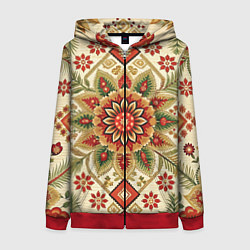 Толстовка на молнии женская Русские классические узоры и орнамент, цвет: 3D-красный