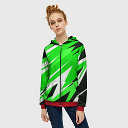 Толстовка на молнии женская Geometry stripes green, цвет: 3D-красный — фото 2