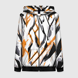 Женская толстовка на молнии Чёрно-жёлтые агрессивные полосы на белом фоне