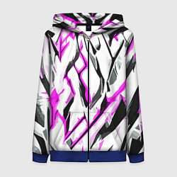 Женская толстовка на молнии Чёрно-розовые агрессивные полосы на белом фоне